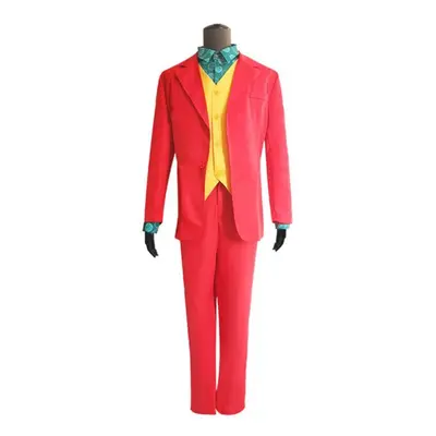 (Costume(No Mask), M) Joker New Mens Movie Arthur Fleck 4pcs Suit Set Clown Halloween Cosplay Co