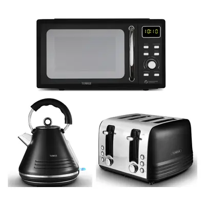 Tower Ash Black Pyramid Kettle, Slice Toaster & Microwave T24041BLK