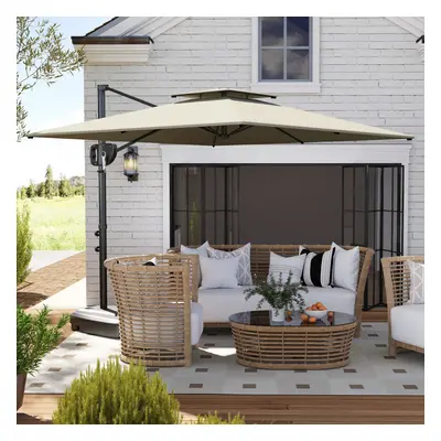 Outsunny Garden Cantilever Parasol w/ Weighted Base Tilt Crank Light Grey