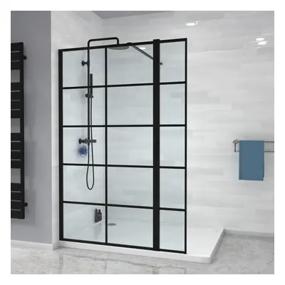 Nes Home Wet Room Shower Enclosure Screen Black Grid 8mm & Return Panel