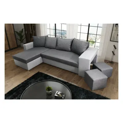 (Light Grey and Dark Gray) Corner Sofa Bed With Footstools