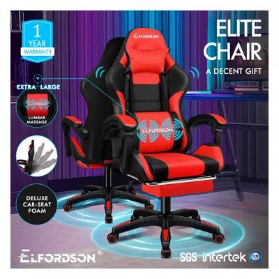 ELFORDSON Gaming Office Chair Extra Large Pillow Racing Executive Footrest Seat Red