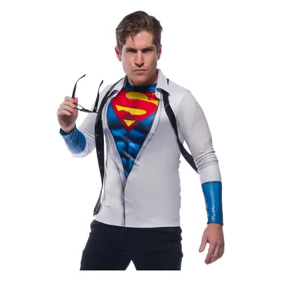 (White) Superman Adult Shirt And Tie Costume Shirt