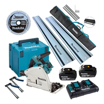 Makita DSP600PT2 36v Twin 18v Brushless Plunge Saw 2x1.5m Guide Rail Clamp Blade