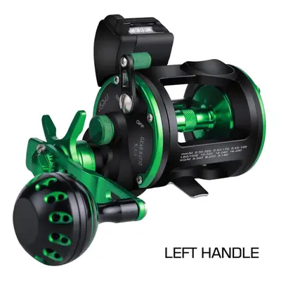 (green, Left Handle) Line Counter Trolling Fishing Round Baitcasting Reel Graphite Body Large Ca