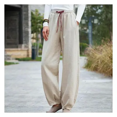 (beige, One Size) Johnature Lantern Pants Autumn Winter Loose Retro Plus Size Women Pants