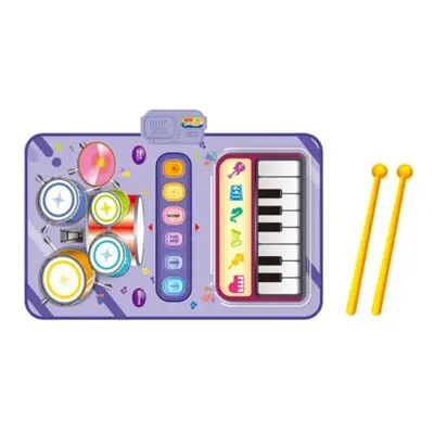 (purple) Children Music Blanket In Jass Electronic Music Piano Keyboard Drum With Sticks Insert 