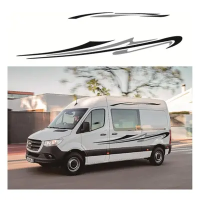 Two Side Vinyl Stickers Black-grey Stripe Graphics For Caravan Travel Trailer Camper Van