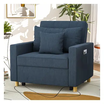 (Blue) YODOLLA Single Sofa Bed 3-in-1 Sleeper Chair Bed