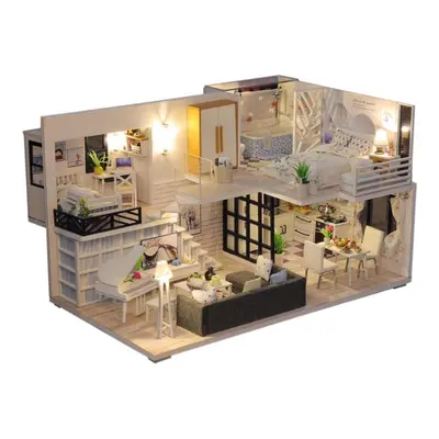 (as the picture) 3D Wooden Diy Miniature House Furniture Led House Puzzle Decorate Creative Gift