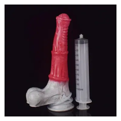 (as the picture, with syringe M5) Faak Long Squirting Horse Dildo With Sucker Silicone Ejaculati