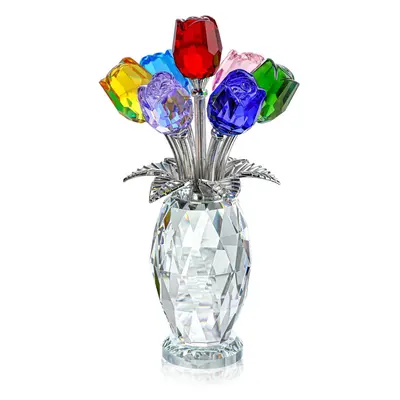 (Multicolor) Colorful Crystal Rose Figurine Rose Flower Gifts for Women Crystal Glass Rose Colle