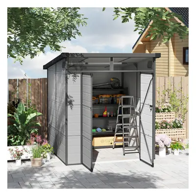 Outsunny x 6ft Plastic Garden Shed with Windows and Air Vents, Light Grey