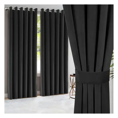 (Black, 90"x90") Heavy Velvet Curtains Eyelet Ring