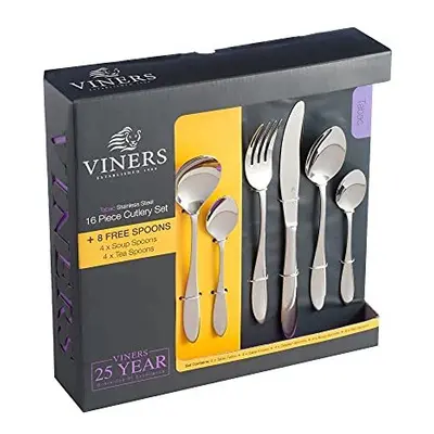 Viners Tabac Piece Stainless Steel Cutlery Set plus Free Teaspoons and Free Soup Spoons