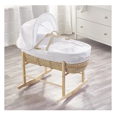 White Teddy Wash Day Palm Moses Basket with Rocking Stand Natural