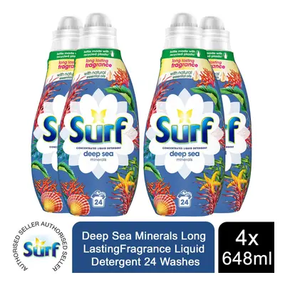 4x 24W Surf Deep Sea Minerals Lasting Fragrance Liquid Detergent 648ml