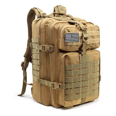 (Khaki) 50L Large Capacity Man Army Tactical Backpacks Military Assault Bags Outdoor 3P EDC Moll