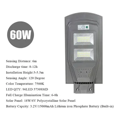 (60W) 30W 60W 90W LED Solar Street Light Lamp Beads Human Body Induction + Low Light Mode White 