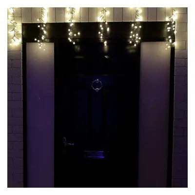 4.8m Multi Function Frosted Warm White LED Cluster Curtain Lights Christmas Decorations with Tim