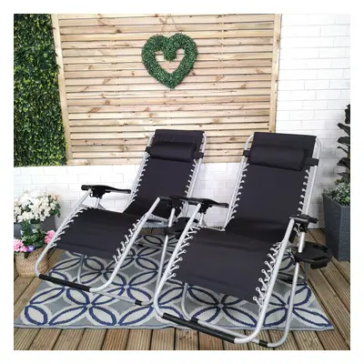 Set of Multi Position Garden Zero Gravity Relaxer Chair Sun Lounger in Black & Silver