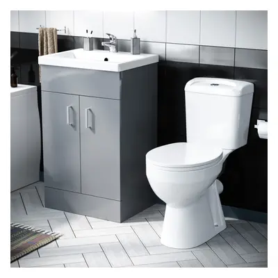 510mm Grey Floor Standing Vanity with Doors, WC Toilet Pan & Basin