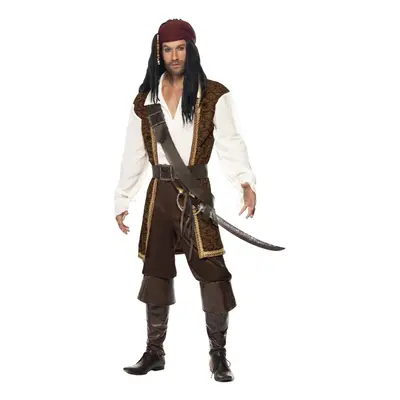 (M, Brown/White/Gold) Smiffys Mens High Seas Pirate Costume Set