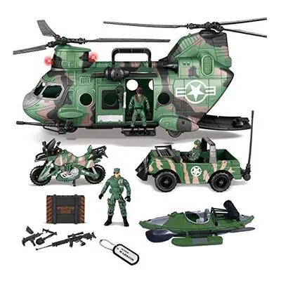 JOYIN 10-in-1 Jumbo Military Transport Helicopter Toy Set Including Helicopter with Realistic Li