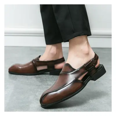 (brown, EU: 46) Summer Men's Sandals Slingback Dancing Shoes Mules Black Brown Dress Open Toe Ca