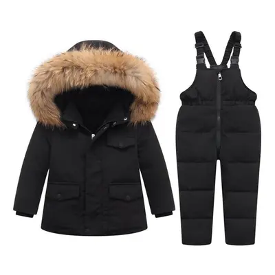 (black, 90(24M)) 2pcs Winter Jackets For Kids Snowsuits Girl Hooded Duck Down Parka Coat Boy Rea