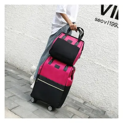 (rose red, S+L) Short Distance Travel Large Capacity Waterproof Luggage Bag Boarding Trolley Box