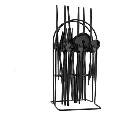 (black) 24pcs Mirror Western Cutlery Set With Luxury Cutlery Storage Rack Include Knife Fork Spo