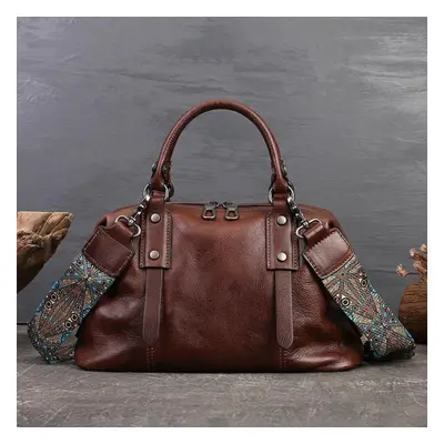 (coffee) Johnature Large Capacity Genuine Leather Casual Tote Vintage Women Bag Soft Real Cowhid