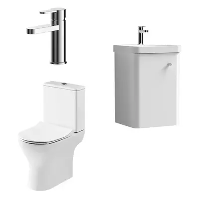 Cloakroom Suite - Wall Hung 400mm Vanity, Toilet and Tap Set - Gloss White