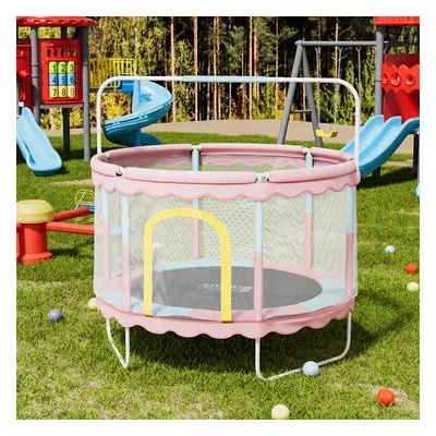 (Pink) Outdoor Enclosure Trampoline with Balance Bar