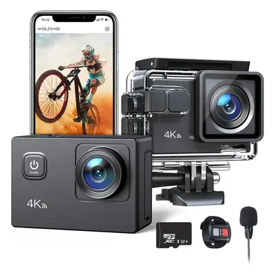 (Black) Action Camera GA100 with 32GB microSDXC Memory Card 4K 30FPS 20MP Underwater Camera Wate