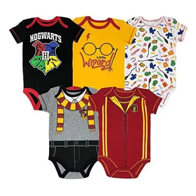 Harry Potter Baby Boys 5-Pack Bodysuits Hogwarts Gryffindor (0-3 Months)