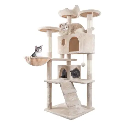 (Beige) Cat Tree, 151cm Cat Scratching Post Stable Cat Tower for Indoor Cat, Activity Centre Cat