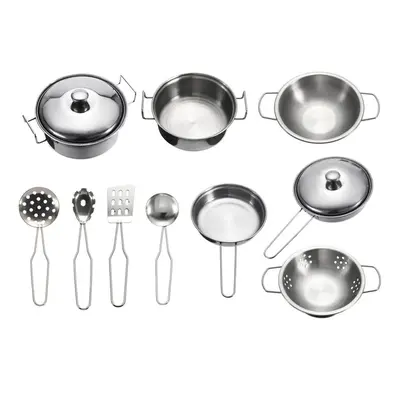 10pc Stainless steel Cookware Kitchen Cooking Set Pot Pans House Play Toy For Children