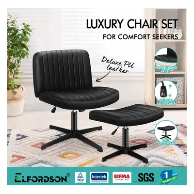 ELFORDSON Office Chair Computer Executive Seat Work Ottoman PU Leather Black