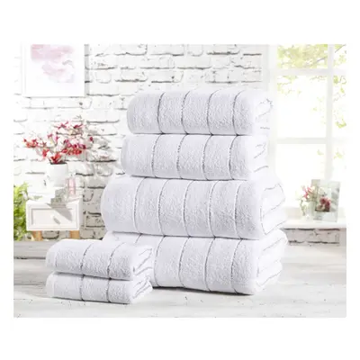 Rapport Six Piece 100% Cotton Towel Set Modern Striped White Bath Sheets