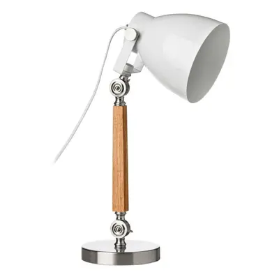 Premier Housewares White Shade Stockholm Table Lamp Satin Nickel Light Wood 75cm