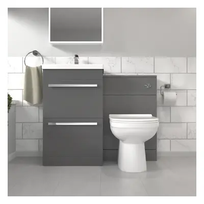 Nes Home Steel Grey Basin Vanity Cabinet WC Unit & Soft Close Toilet