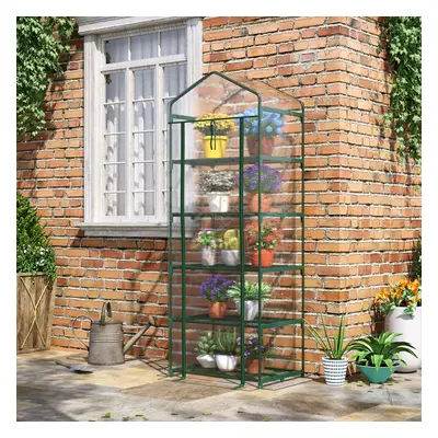 Outsunny Tier Mini Greenhouse Grow House w/ Roll Up Door, Green