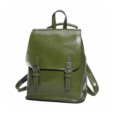 (Green) Vintage Cow Split Leather Backpacks Waterproof Travel School Bag