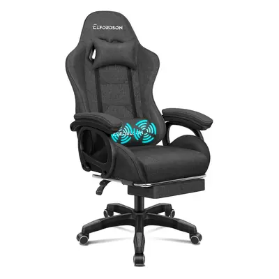 (Fabric Grey) ELFORDSON Gaming Office Chair Racing Massage Computer Footrest