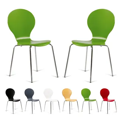 (Green) Keeler Style Kimberley Chrome Metal Bentwood Stacking Dining Chairs Kitchen CafÃ© Bistro