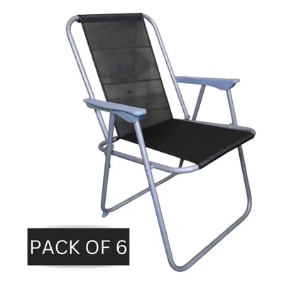 6 x Foldable Garden Chairs Fixed position garden chairs with grey frame and black fabric