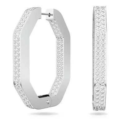 Swarovski Dextera Hoop Octagon PavÃ Large White Rhodium Plated Earrings