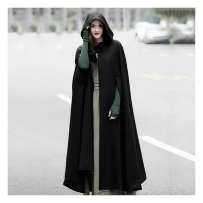 (black, M) Autumn Winter Gothic Trendy Maxi Hooded Wool Cloak Cardigan Coat Maxi Cashmere Hoodie